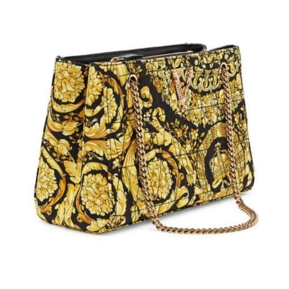 Versace Virtus Barroco Print Quilted Silk Twill Tote